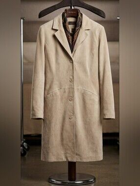 Vintage 90's Danier Light Beige Suede Trench Coat (XS-PM) Classic Minimalist Lux